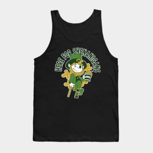 Here for Shenanigans Leprechaun Drinking Beer for St  Patrick's Day Tank Top